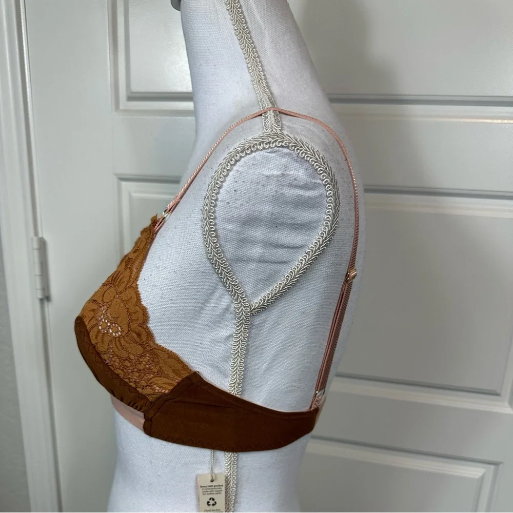 We Are HAH Free People Women’s Lounge Bralette Milk Chocolate Lace Trim Size XS